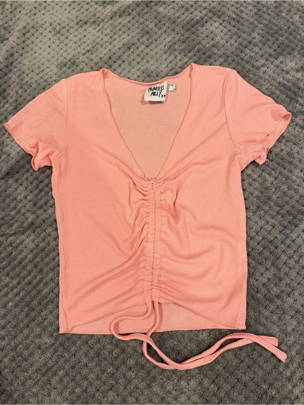Princess Polly Pink Ruched V-Neck Short Sleeve Top
